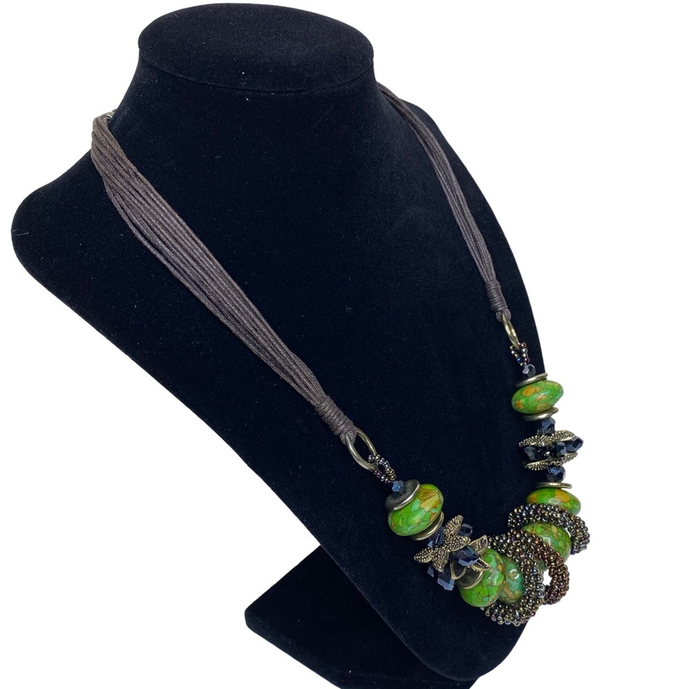 Women’s Necklace Statement Chunky Fun Green Beads Corded Lobster Claw Unique - Picture 2 of 6